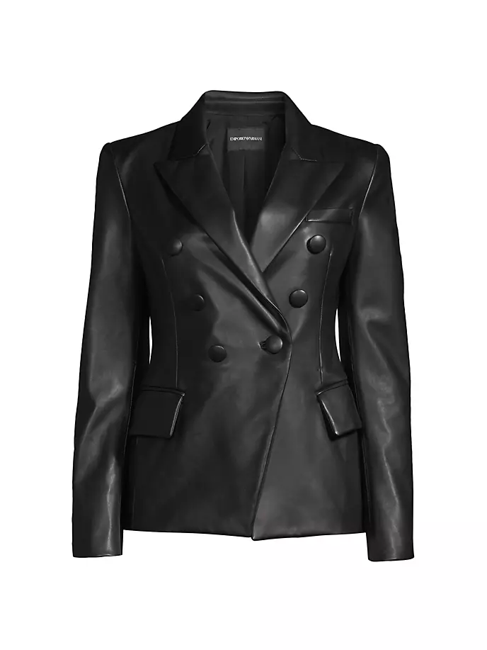 

Двубортный пиджак из кожи наппа Emporio Armani, черный