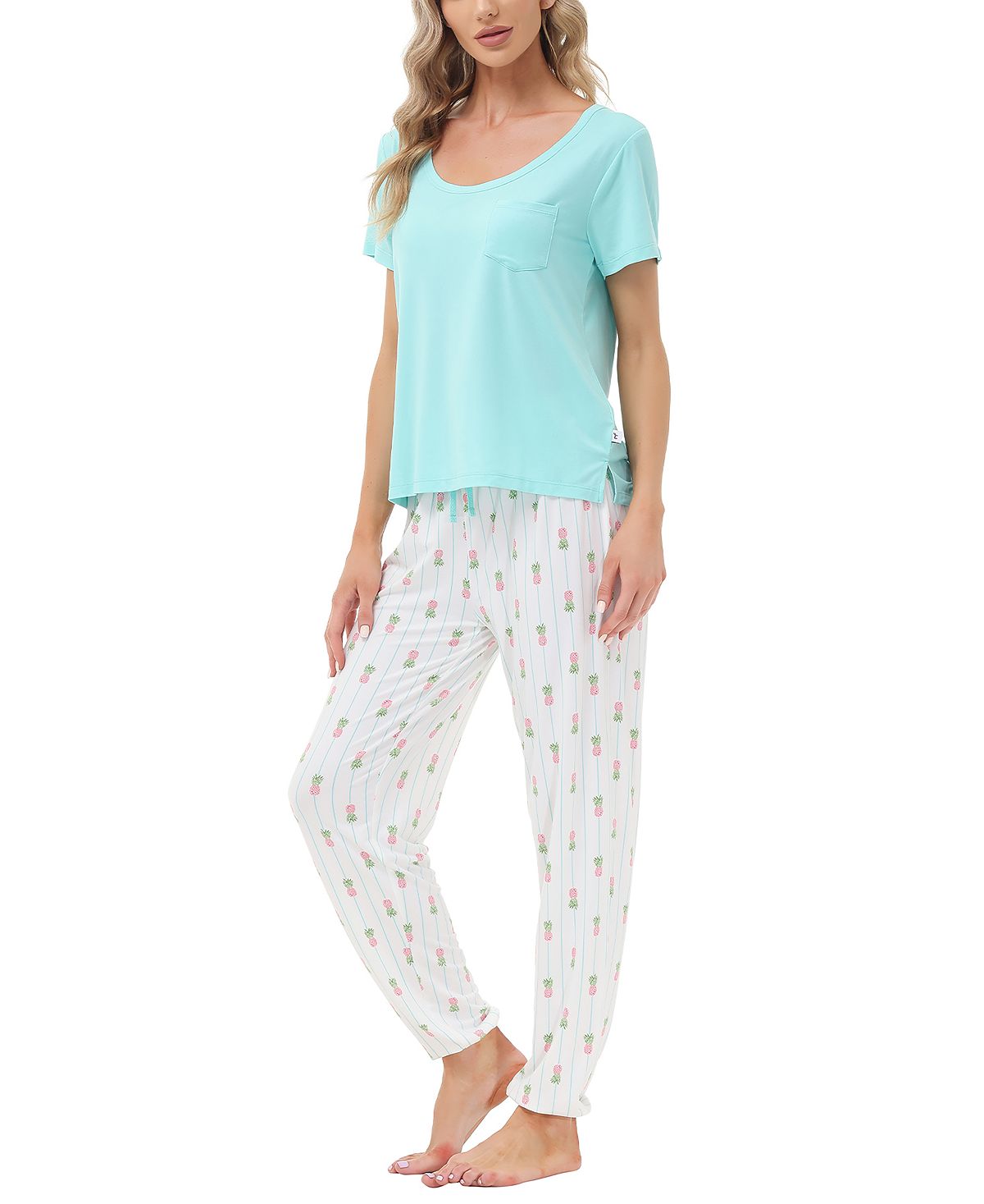 цена Женская футболка с короткими рукавами и карманами и брюки-джоггеры с принтом, пижамный комплект из 2 предметов Echo