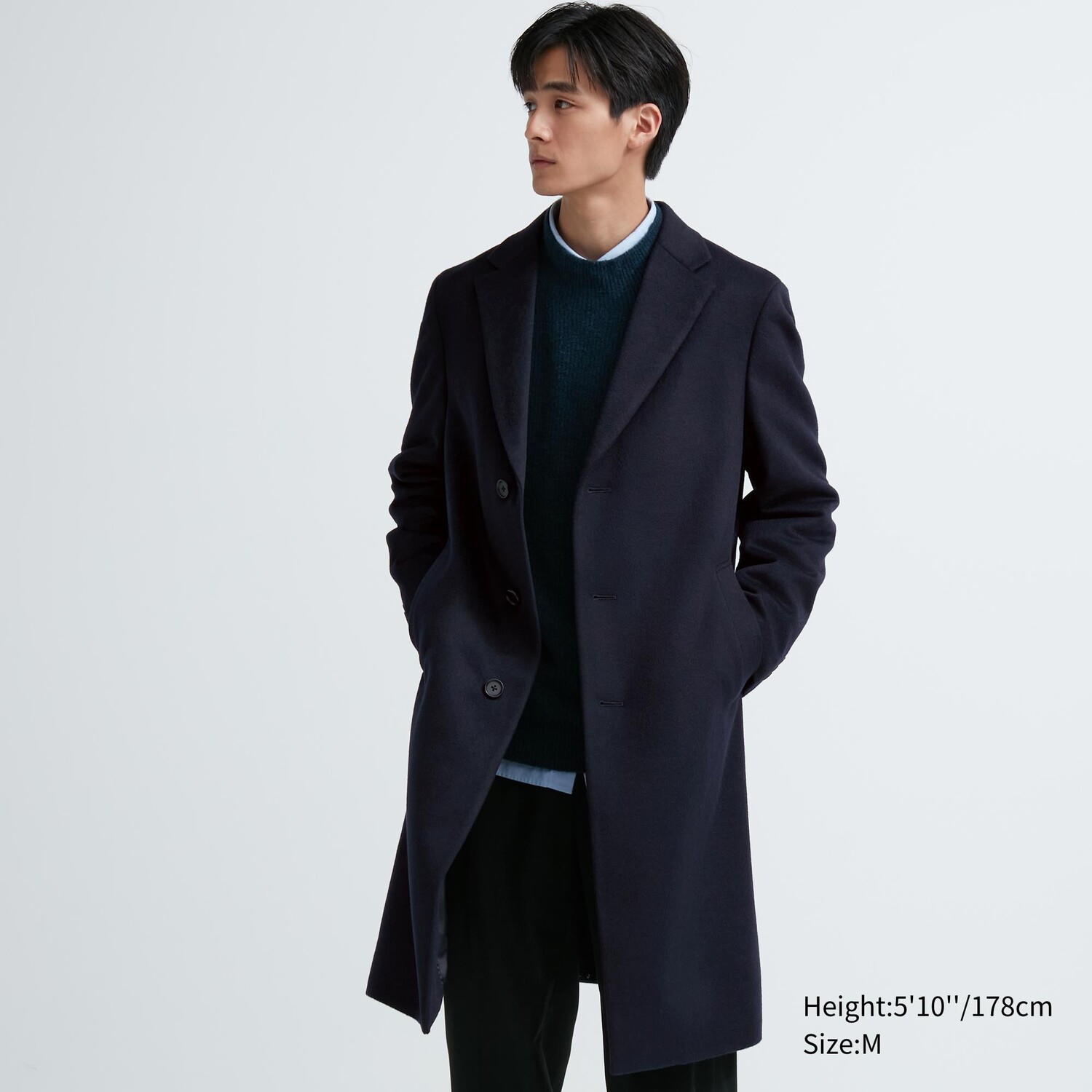 

Пальто Chesterfield из смеси шерсти и кашемира Uniqlo, темно-синий