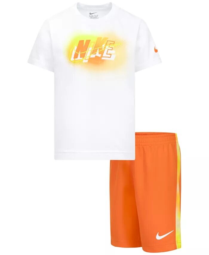 

Футболка с рисунком Hazy Rays и шорты в сетку Little Boys, комплект из 2 предметов Nike, оранжевый