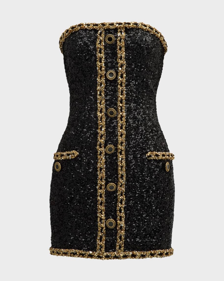 

Мини-платье-бюстье с вышивкой и пайетками Balmain