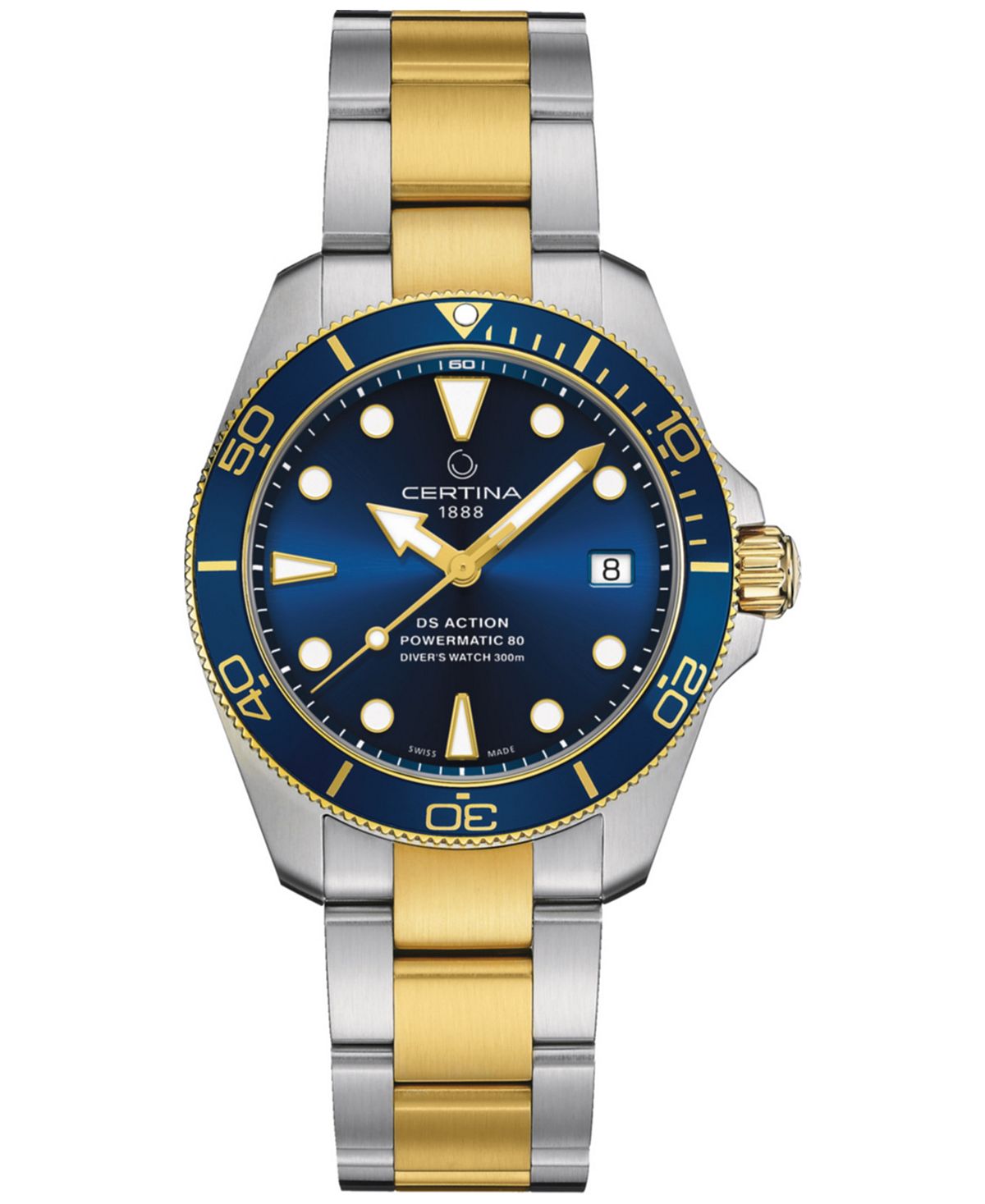 Унисекс Швейцарские автоматические часы DS Action Diver с двухцветным браслетом из нержавеющей стали, 38 мм Certina, синий certina c600016251