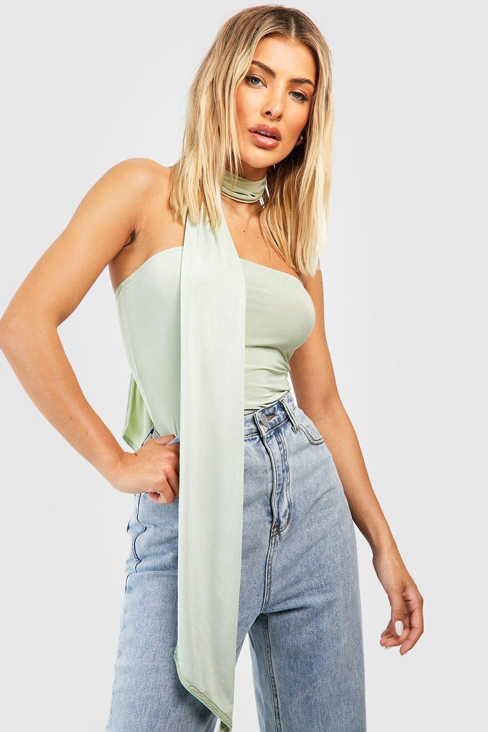 

Набор объединенного длинного бандо и шарфа Boohoo, шалфей