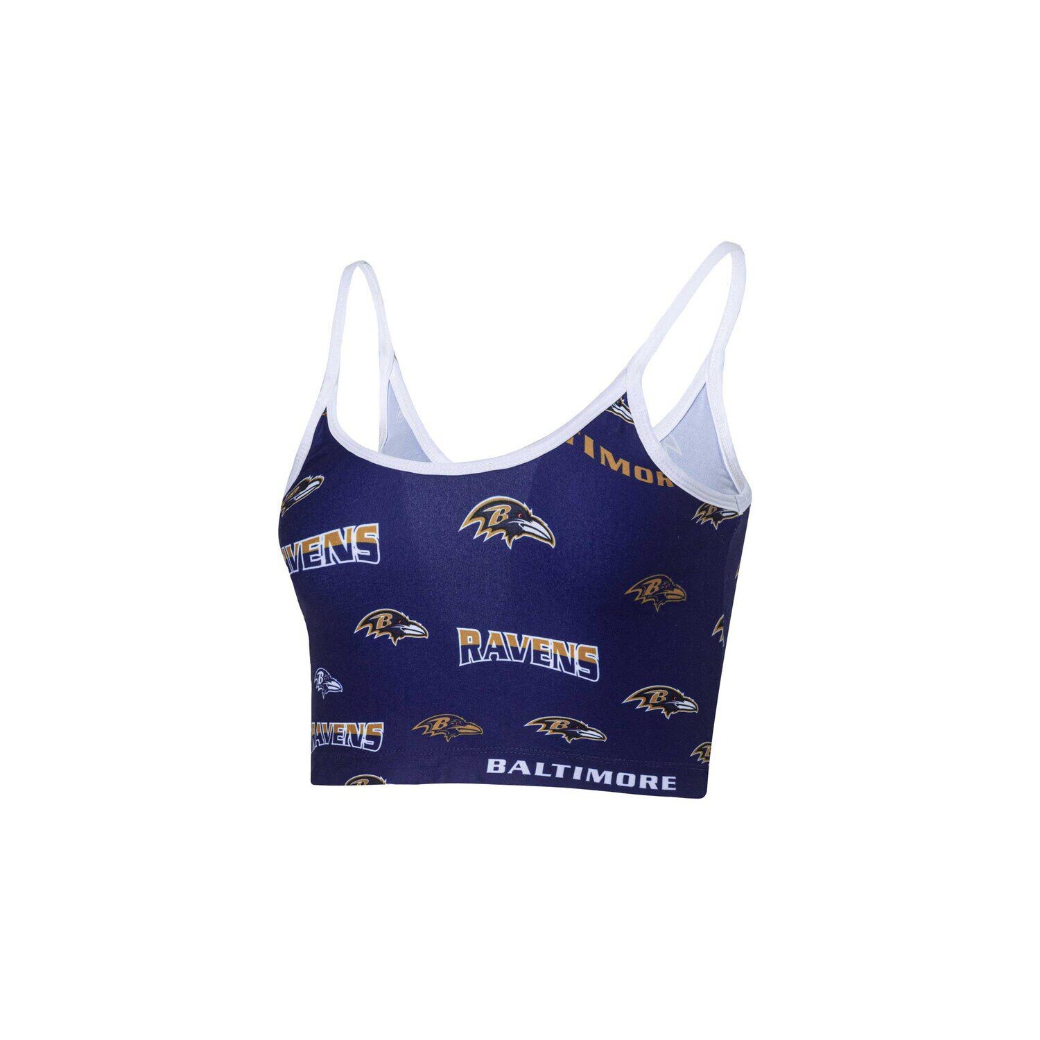 

Женский спортивный бюстгальтер Concepts Sport фиолетовый/белый Baltimore Ravens Breakthrough Allover Knit Sports Bra
