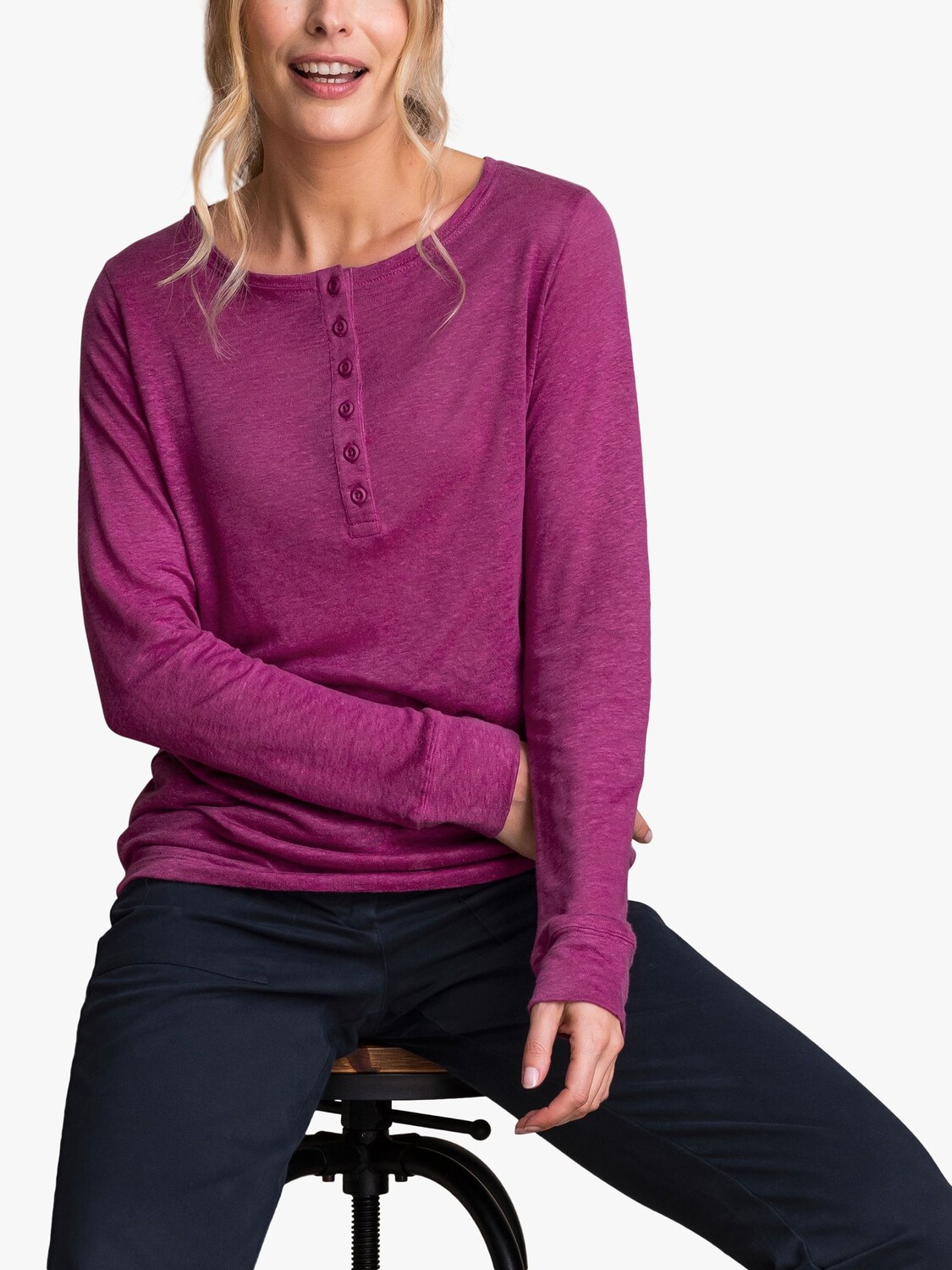 

Льняной топ из хлопковой смеси Celtic & Co. Henley, цвет Anemone