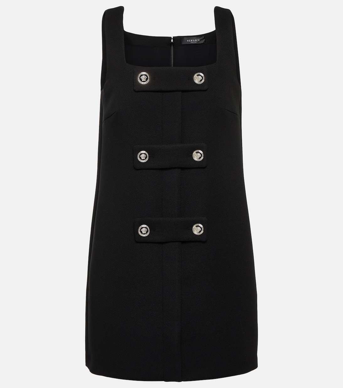 Декорированное мини-платье с квадратным вырезом VERSACE, черный