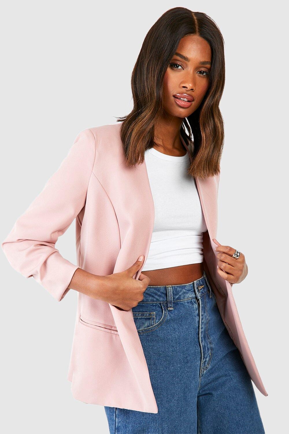 

Приталенный пиджак без воротника boohoo, розовый