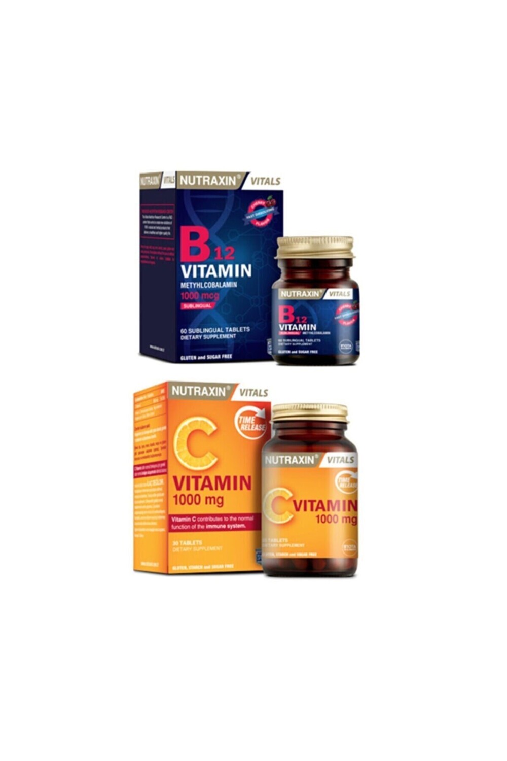 

Nutraxin Витамин B12 1000 мкг 60 подъязычных таблеток Витамин C 1000 мг 30 таблеток