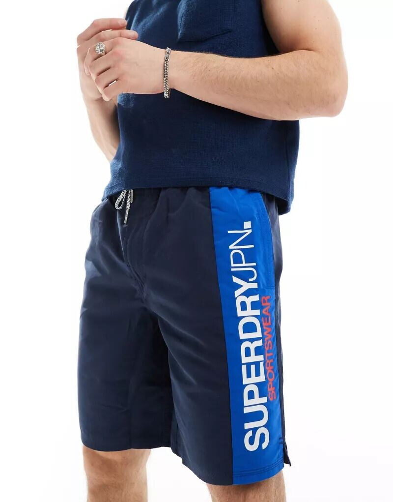 

Темно-синие шорты с логотипом Superdry Sportswear, внутренний шов 19 дюймов, Черный