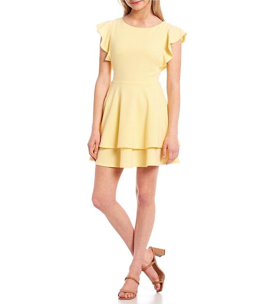 Расклешенное платье с двойным подолом Midnight Doll с развевающимися рукавами, желтый
