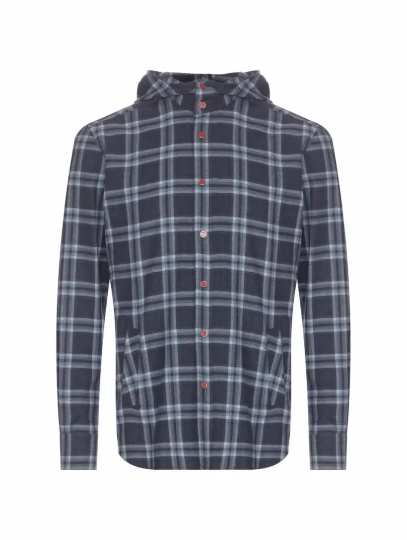 

Хлопковая рубашка с капюшоном Kiton, тёмно-синий