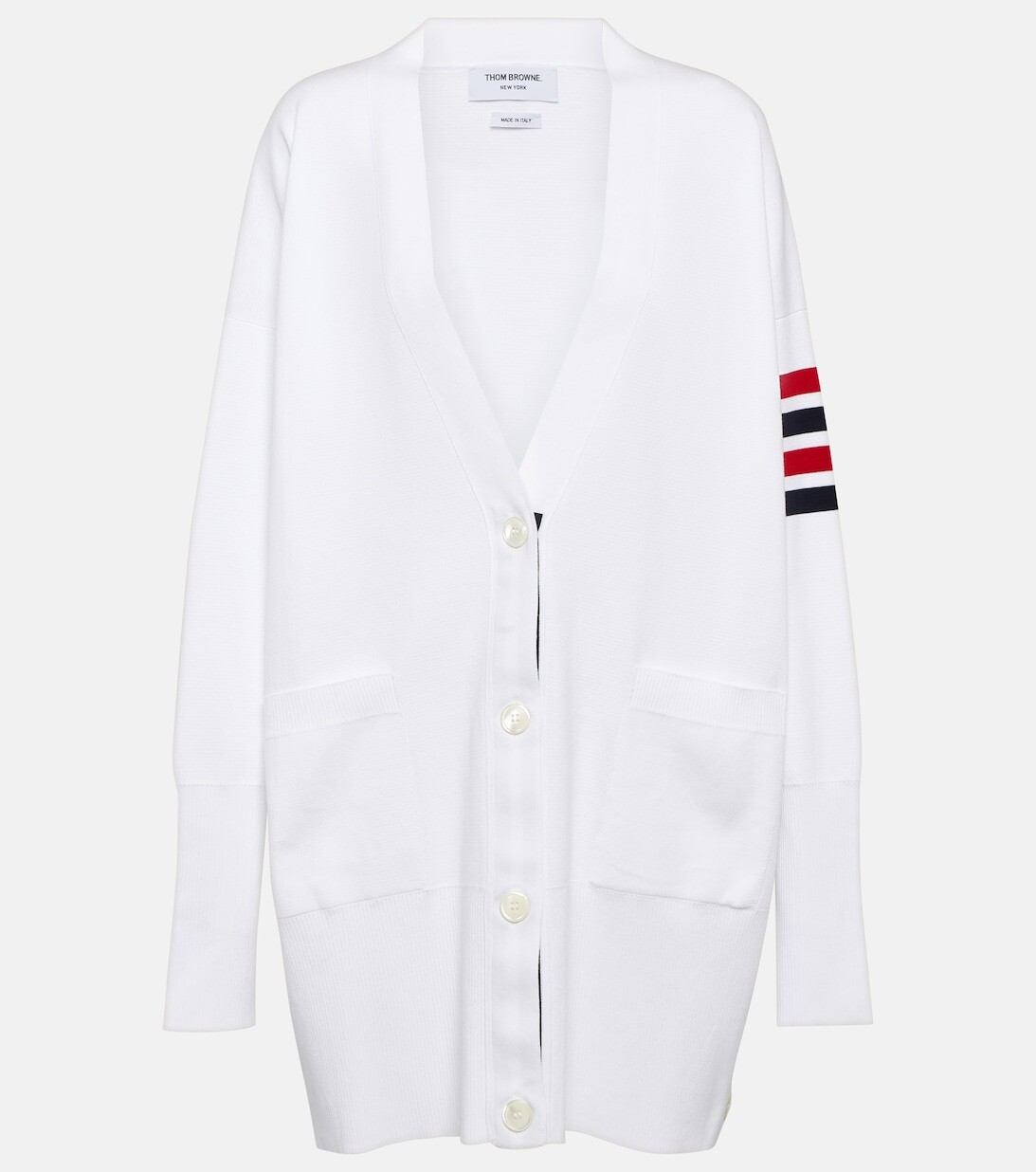 

Хлопковый кардиган с 4 полосами THOM BROWNE, белый