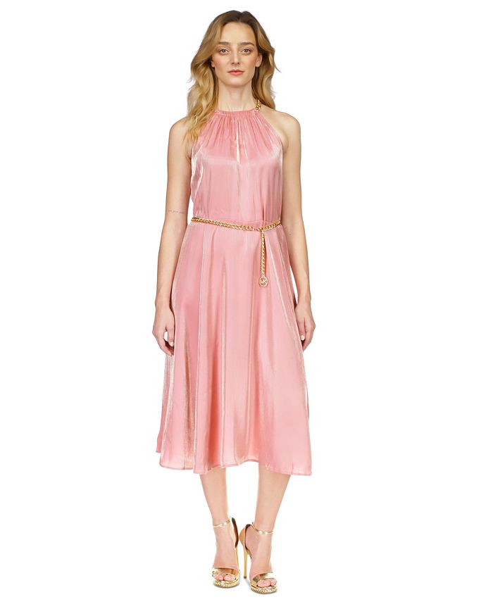 Женское платье с бретелькой на шее и поясом-цепочкой Michael Kors, розовый платье michael kors smocked розовый