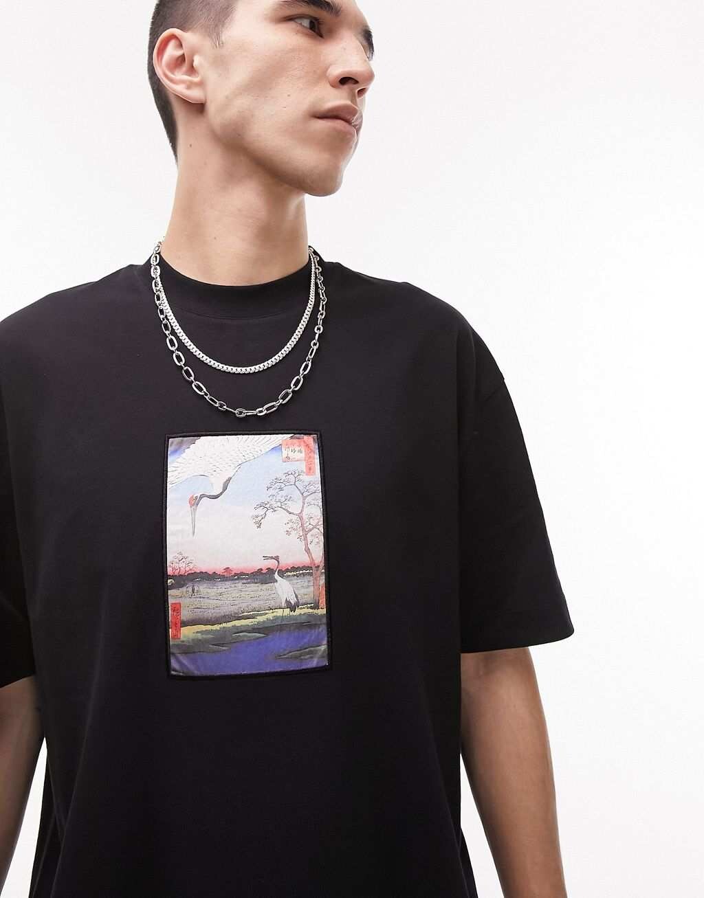 

Черная футболка оверсайз с принтом в виде крана Topman