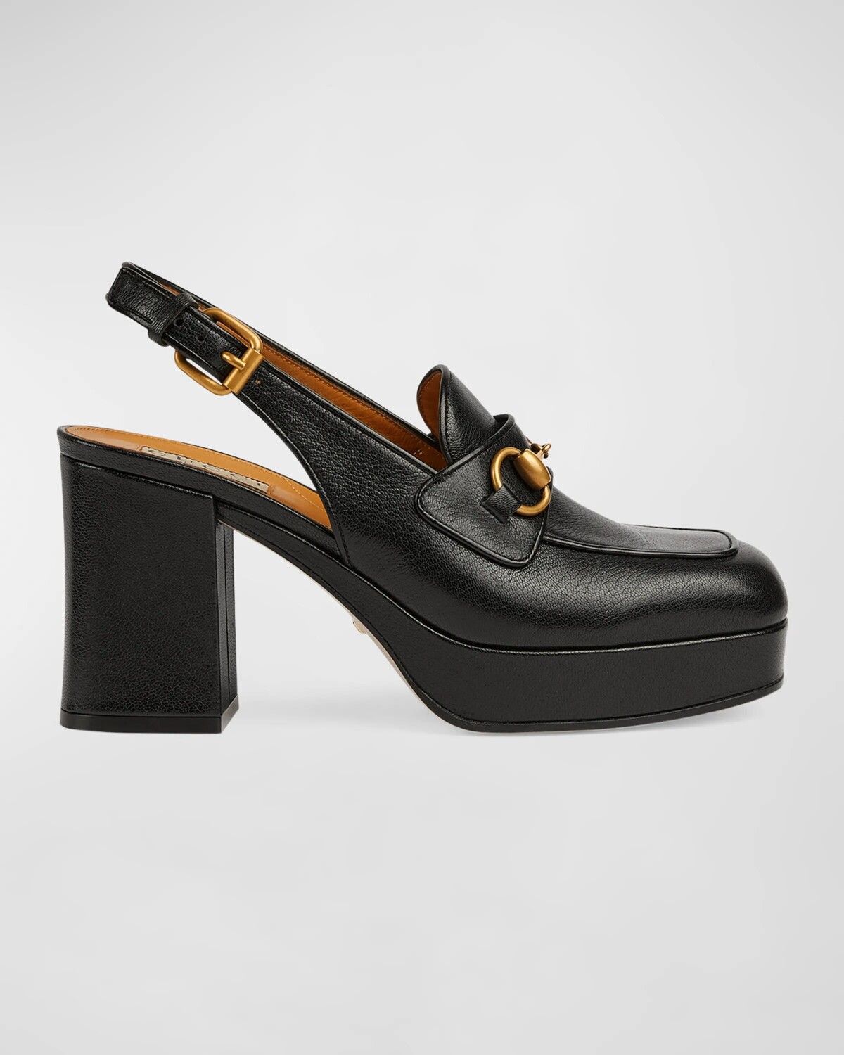 

Кожаные туфли-лодочки с открытой пяткой Lady Horsebit Gucci, цвет Nero
