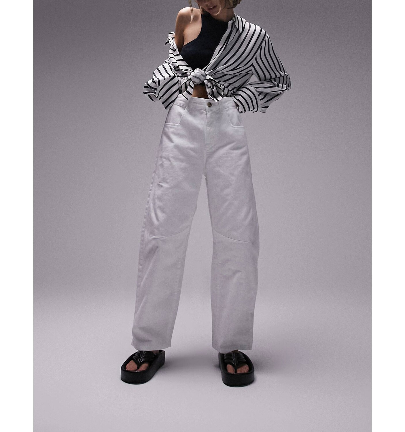 

Белые широкие брюки с хлястиками сзади Topshop Petite, Белый