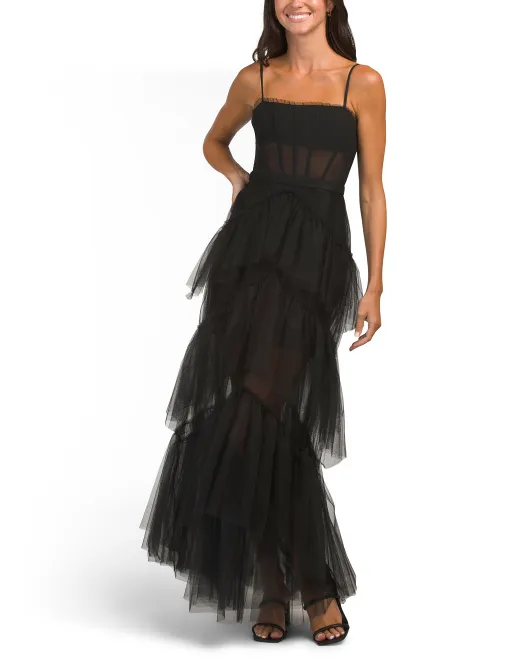 

Платье с корсетным верхом и тюлем Oly Bcbgmaxazria, черный