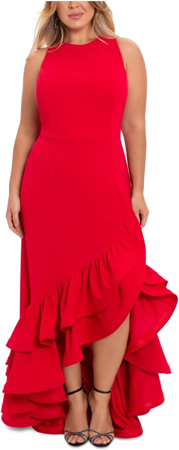 

Платье Betsy & Adam Plus Size Ruffle Tier Scuba Crepe, красный