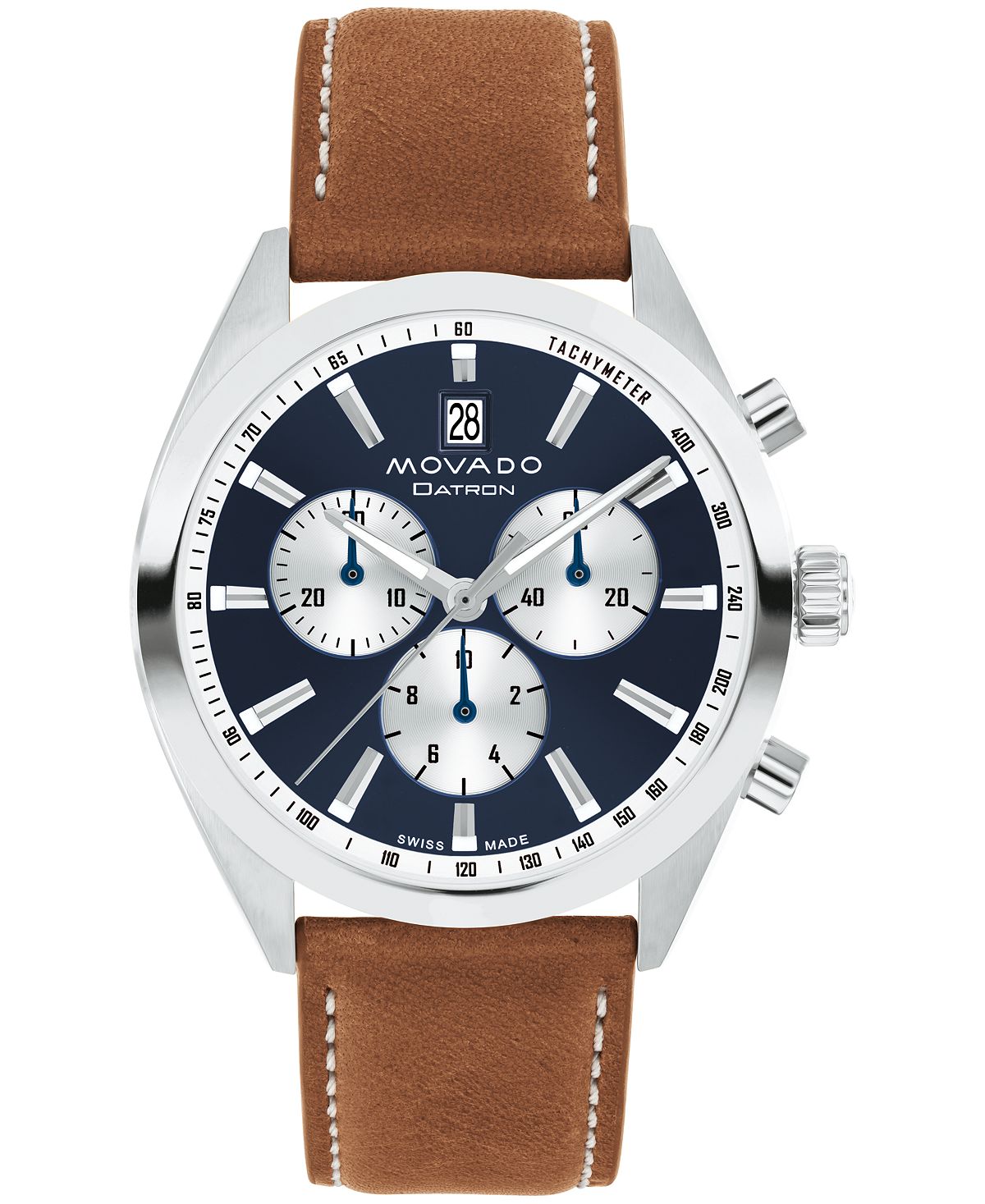 Мужские часы Datron Swiss Quartz Chrono Cognac кожаные 40 мм Movado часы hamilton jazzmaster chrono quartz h32612741