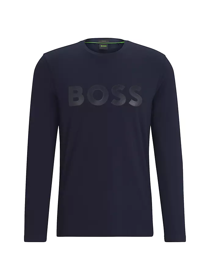 

Футболка из эластичного хлопка с логотипом с зеркальным эффектом Boss, синий