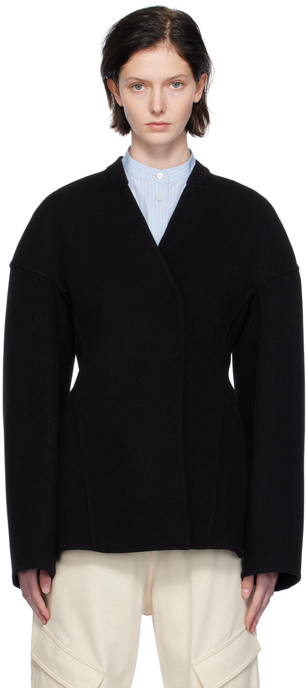

Черный пиджак без воротника Jil Sander