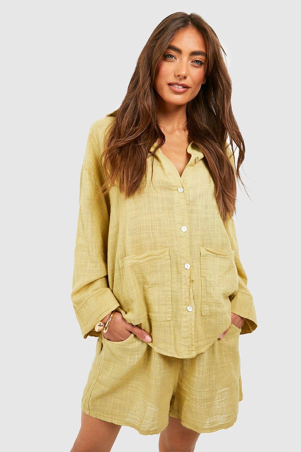 

Шорты из легкого хлопка с эластичной поясой Boohoo, оливковый