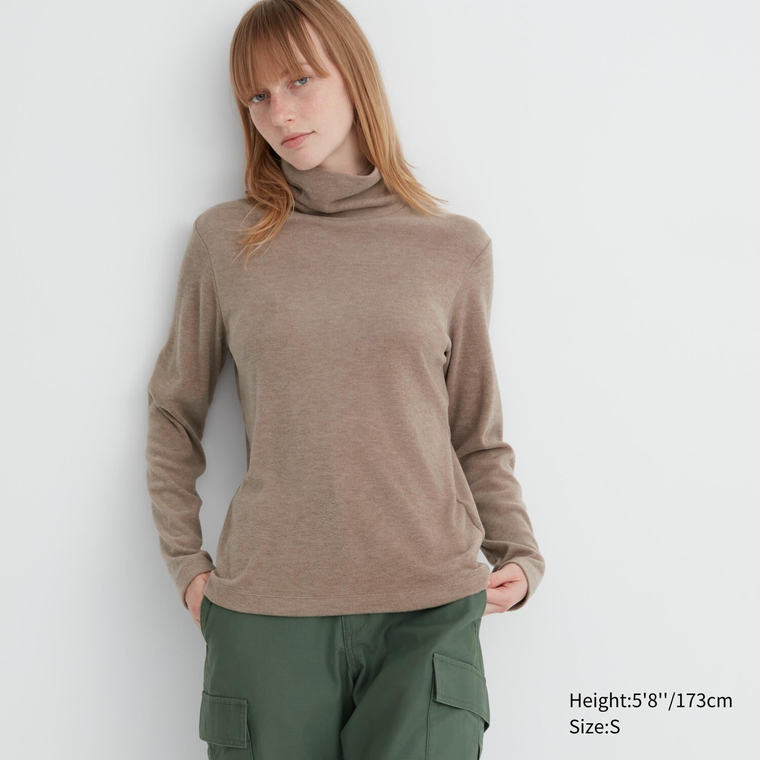 

HEATTECH Флисовая водолазка с длинными рукавами и термобельем Uniqlo, бежевый