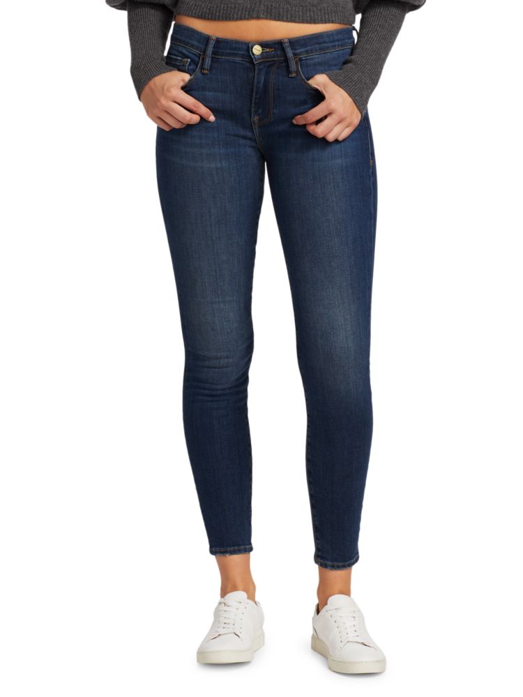 Укороченные эластичные джинсы Le Skinny de Jeanne с низкой посадкой Frame, синий