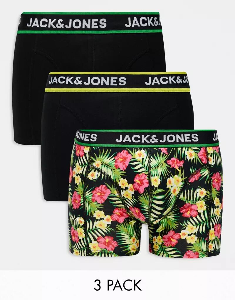

Набор из трех черных плавок с цветочным принтом Jack & Jones