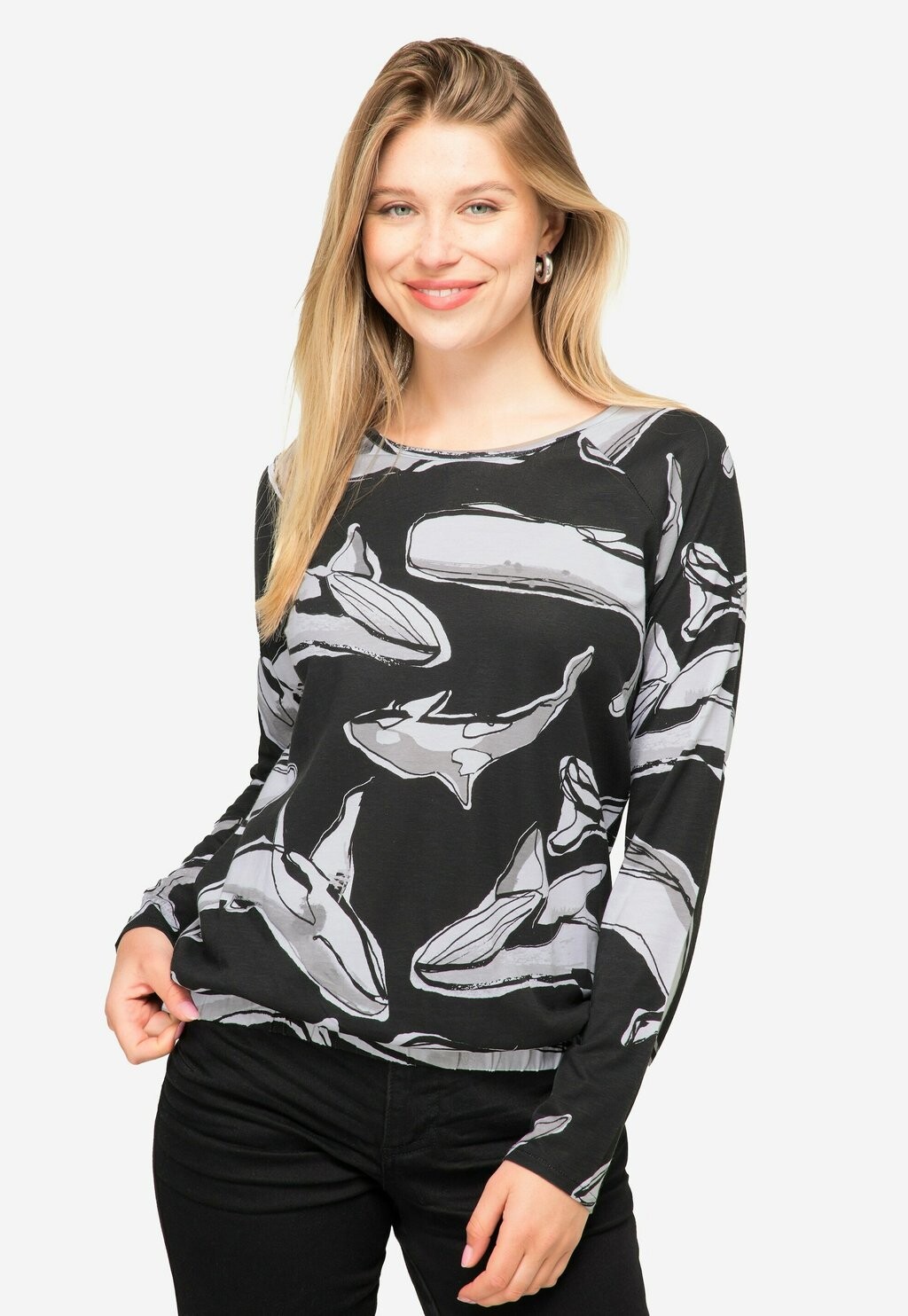 

Футболка с длинными рукавами Wal Print Rundhals Elastischer Saum Oeko Tex LAURASØN, цвет noir