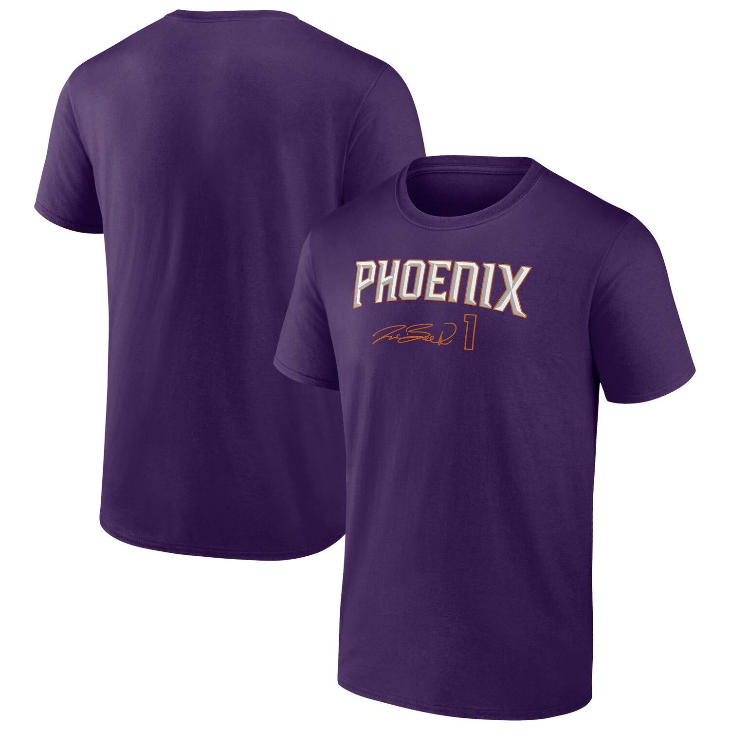 Мужская фиолетовая футболка с именем и номером Devin Booker Phoenix Suns Fanatics