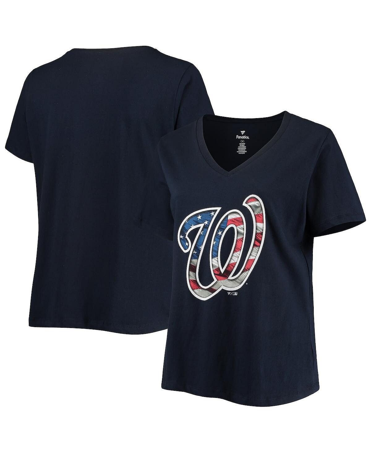 

Женская темно-синяя футболка Washington Nationals с v-образным вырезом и баннером больших размеров Profile, темно-синий