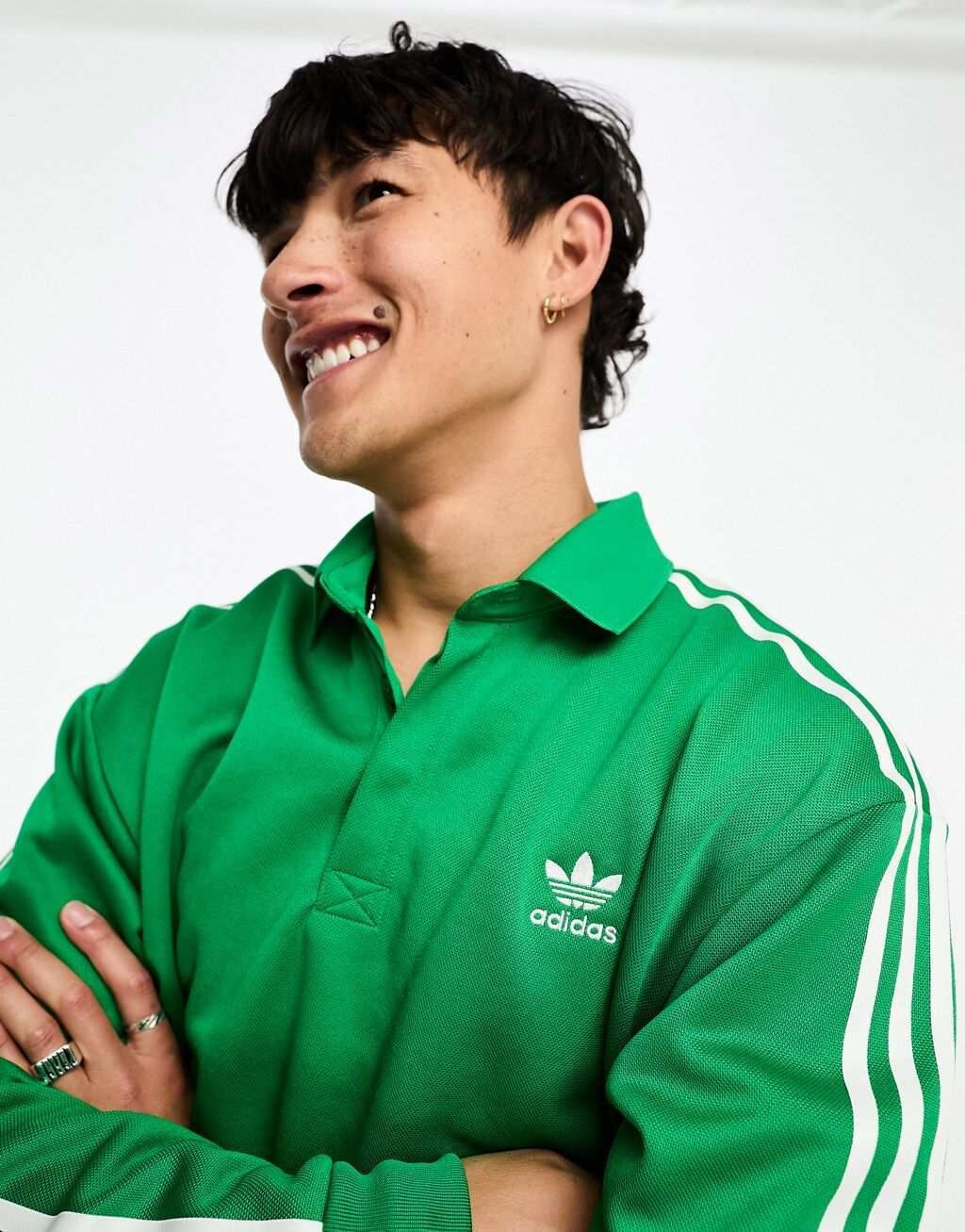

Зеленая рубашка-поло с длинными рукавами adidas Originals Superstar