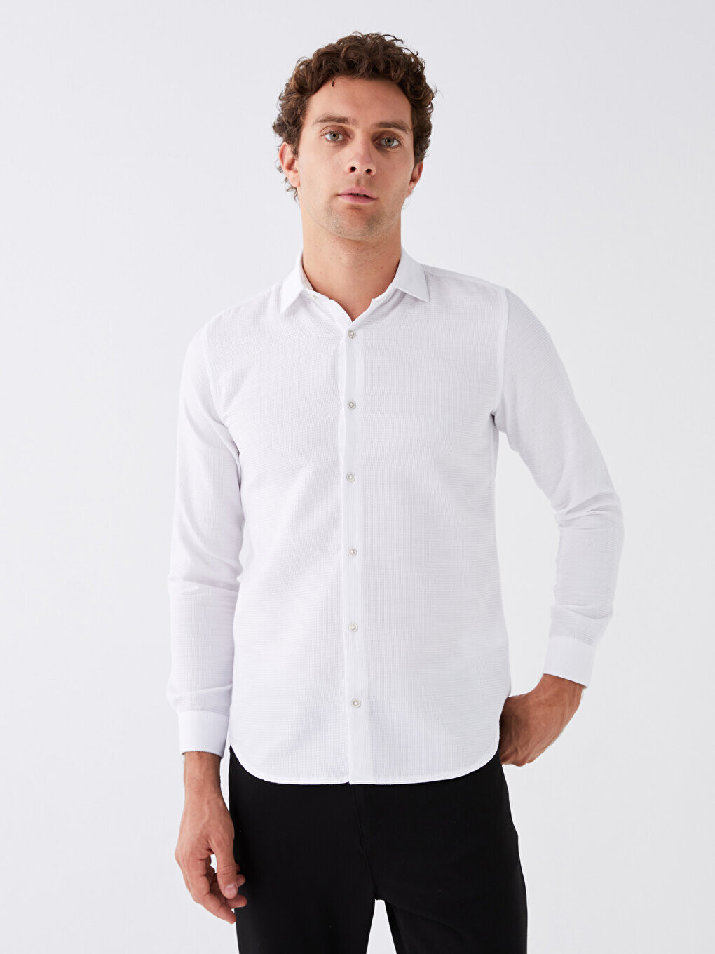 

Мужская рубашка Добби Slim Fit с длинным рукавом LCW Vision, буксе белый