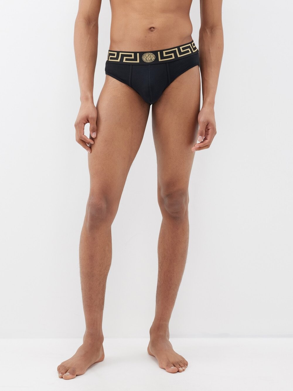 

Комплект из двух трусов из жаккардового эластичного хлопка с логотипом. Versace, черный