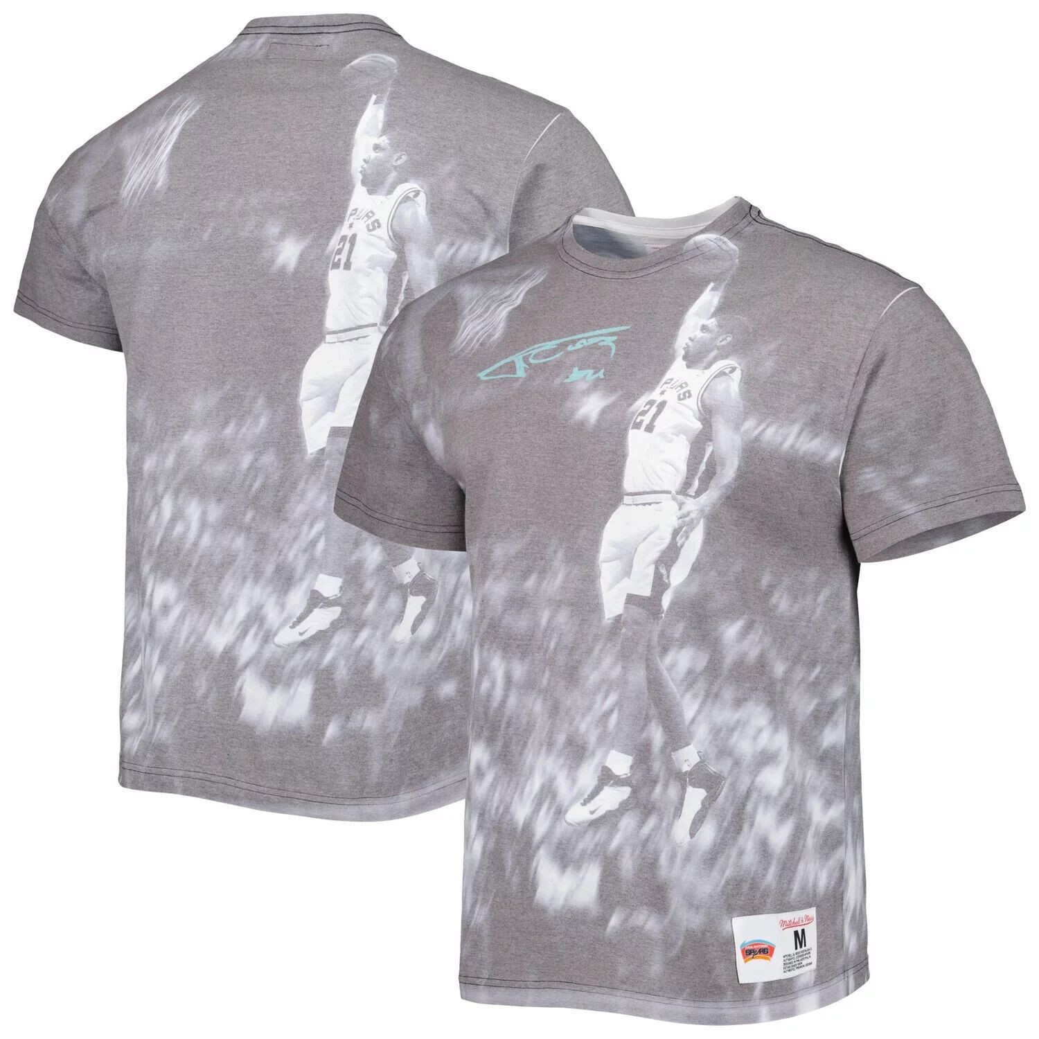 

Мужская сублимированная футболка Mitchell & Ness Tim Duncan Grey San Antonio Spurs выше The Rim