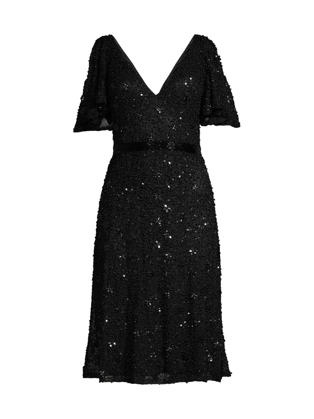 Платье трапециевидной формы с пайетками и рукавами-бабочками Mac Duggal, черный платье трапециевидной формы с вышивкой пайетками mac duggal черный