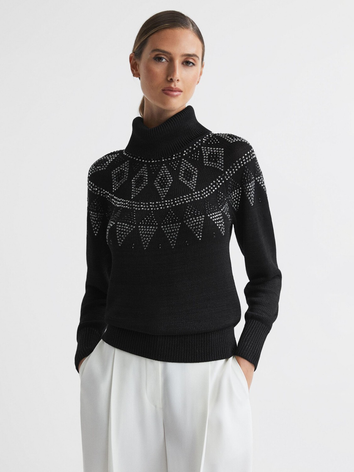 

Украшенный джемпер Bella Fair Isle Reiss, черный