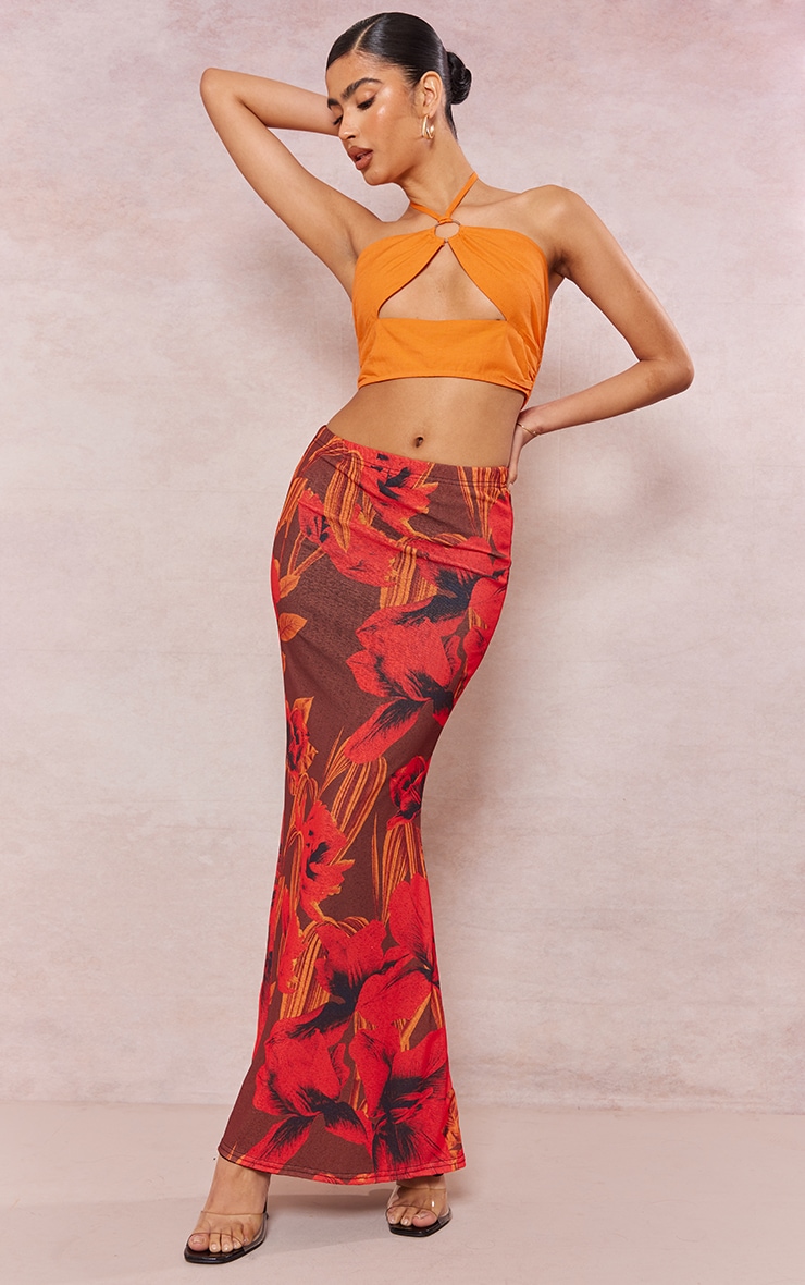PrettyLittleThing Красная макси-юбка из выгоревшей сетки с принтом «рыбий хвост» и принтом «орхидея» ультратонкий силиконовый чехол накладка для nokia 5 4 с принтом лиловые орхидеи