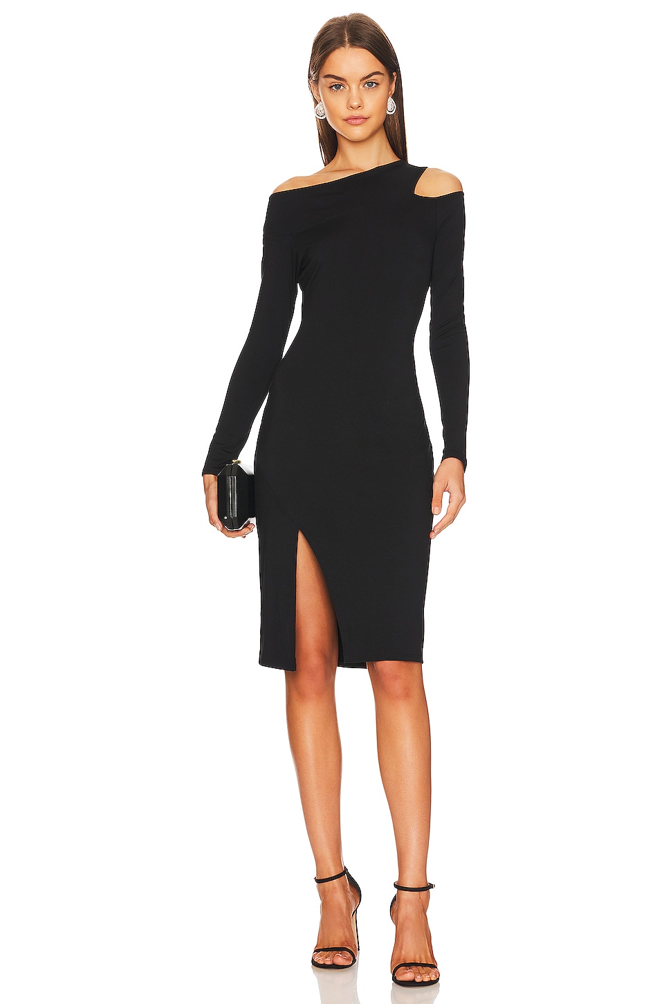 Платье миди krisa Asymmetrical Cutout, черный цена и фото