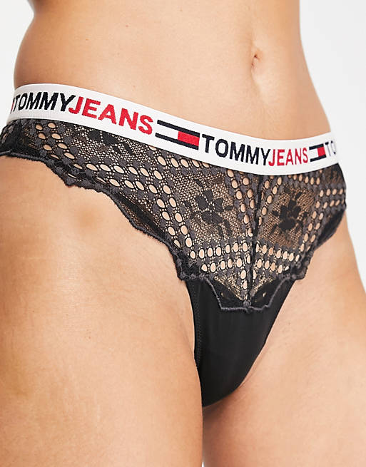 Черные кружевные бразильские трусы Tommy Jeans ID