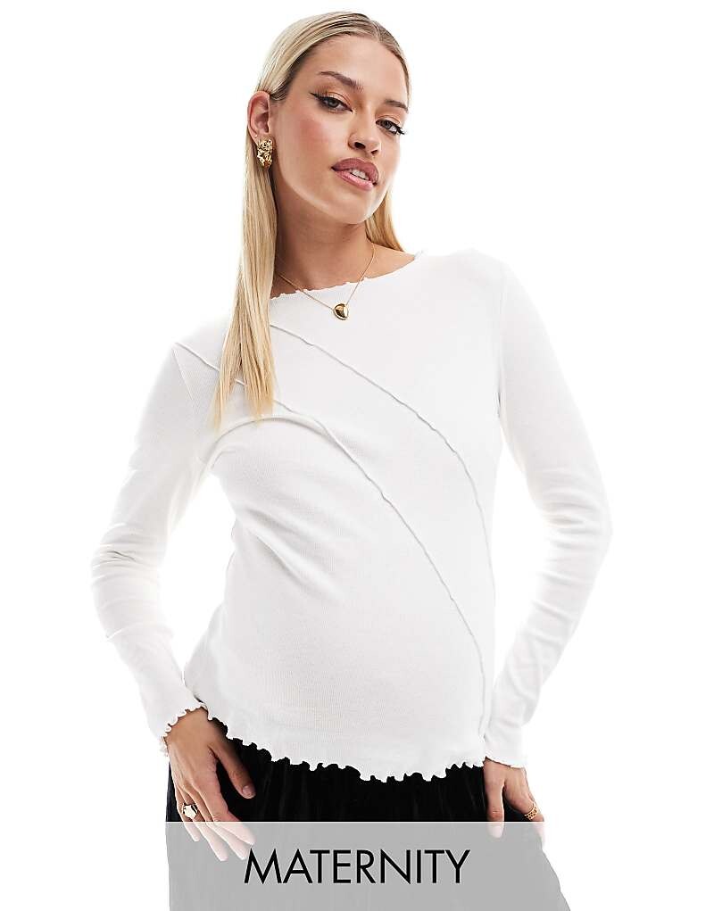 

Mamalicious Maternity – Белый топ с длинными рукавами и ребристой отделкой