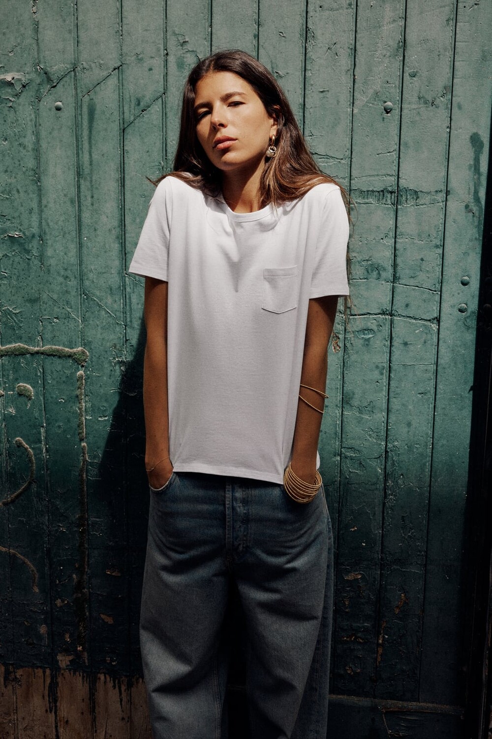 

Хлопковая футболка с карманом ZARA, белый