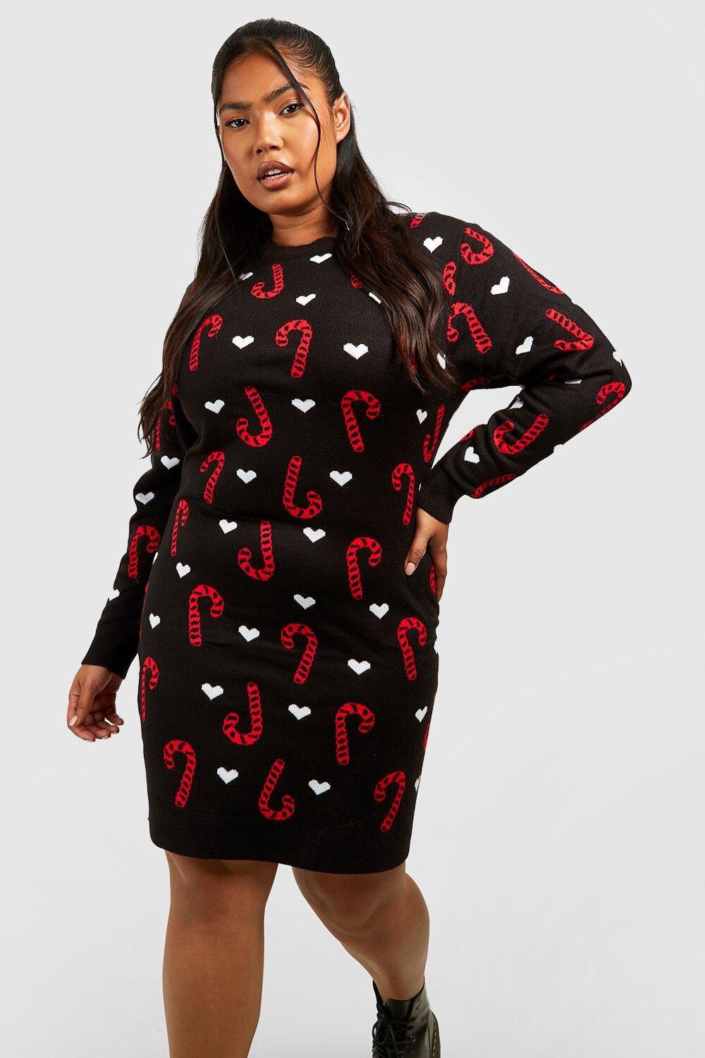 

Рождественское платье-джемпер Plus Candy Cane boohoo, черный
