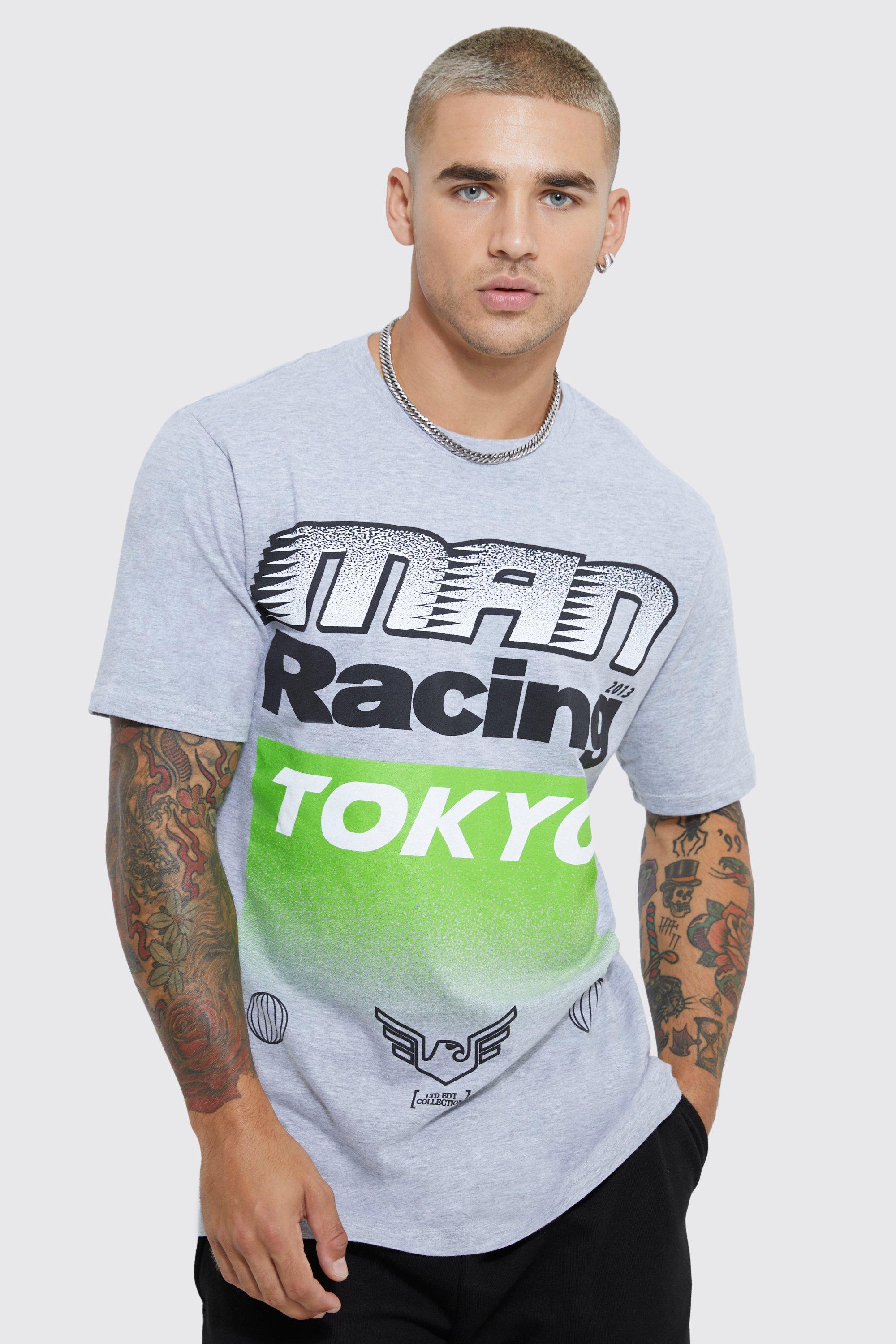 

Футболка с принтом tokyo moto racing Boohoo, серый