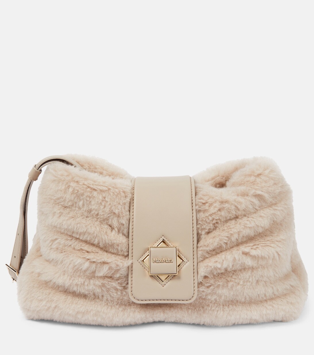 

Плюшевый клатч Cuscino с кожаной отделкой Max Mara, бежевый