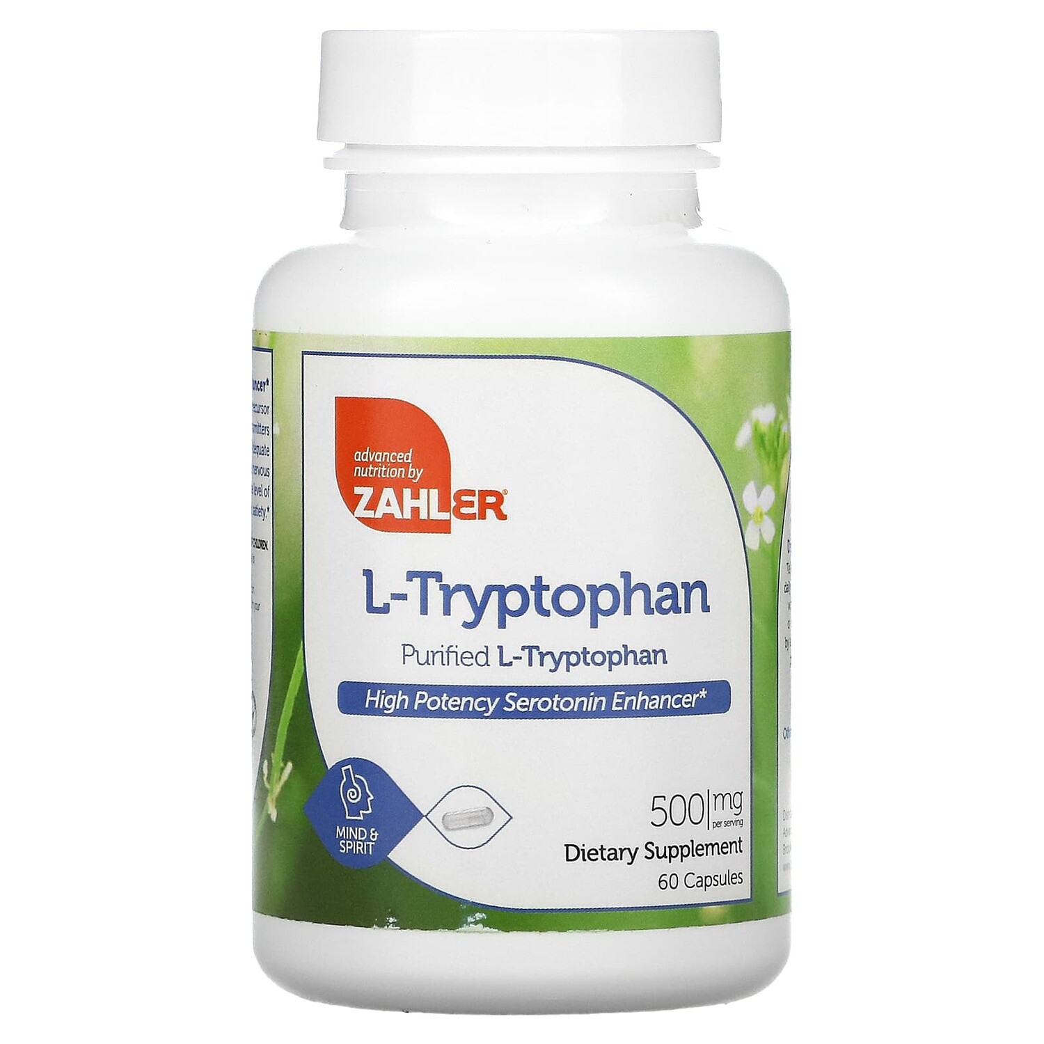 

L-триптофан, очищенный L-триптофан, 500 мг, 60 капсул, Zahler