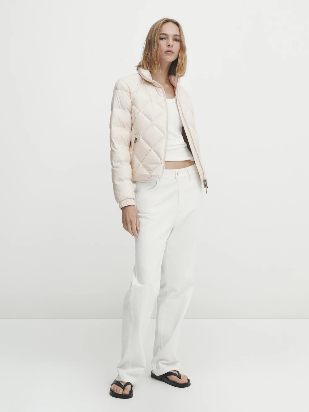 

Пуховая куртка diamond из пуха и пера Massimo Dutti, кремовый, Бежевый