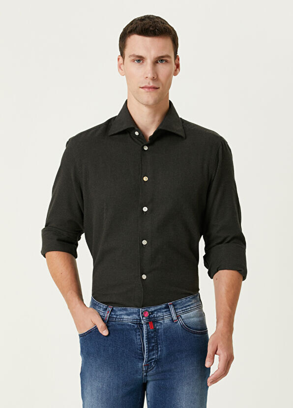 

Рубашка цвета хаки с микро рисунком Kiton, черный