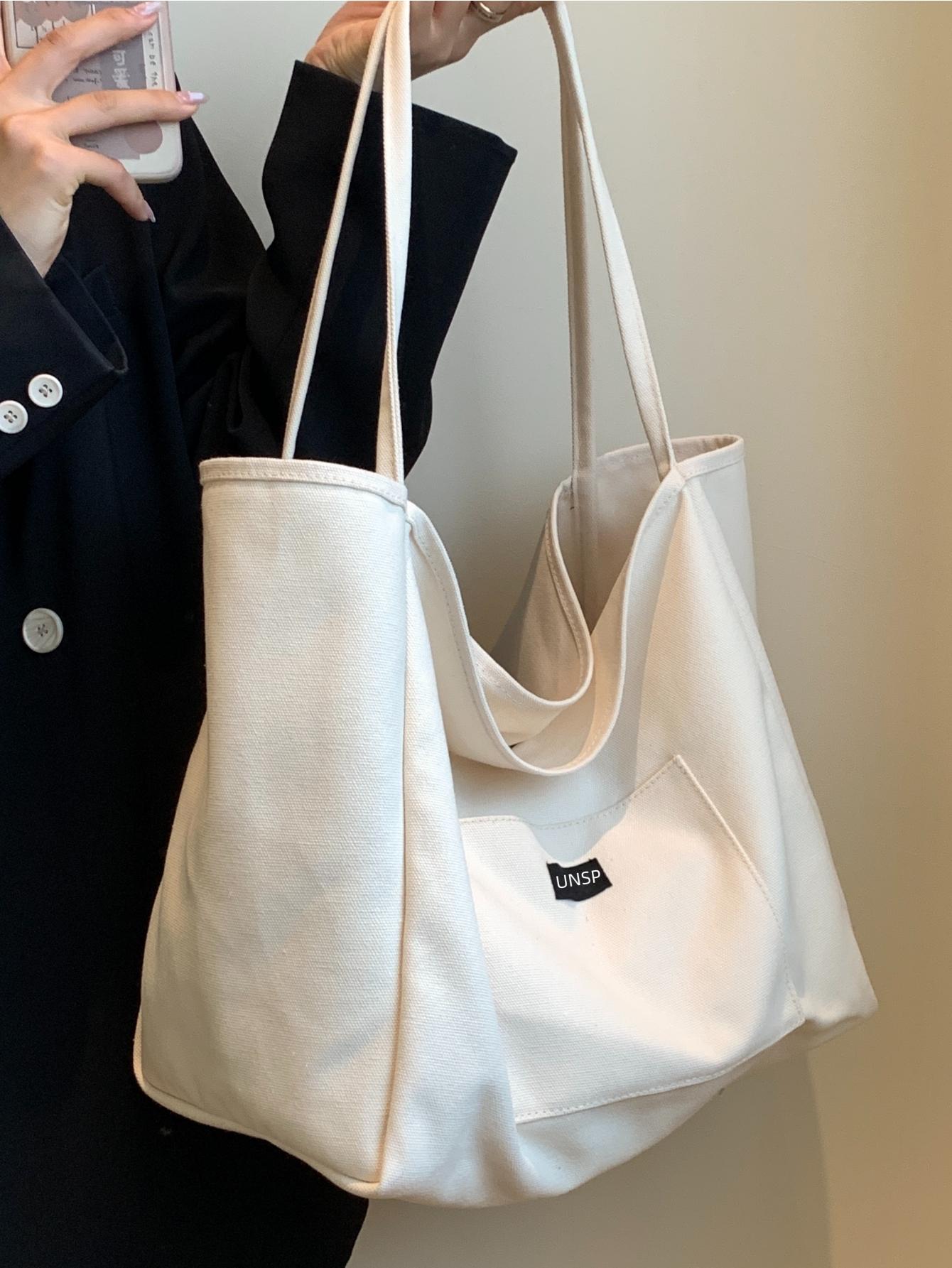 Женская однотонная модная парусиновая сумка для покупок на одно плечо, белый вместительные сумки женская холщовая сумка на плечо модная большая сумка тоут повседневные дизайнерские женские сумки студенческая сум